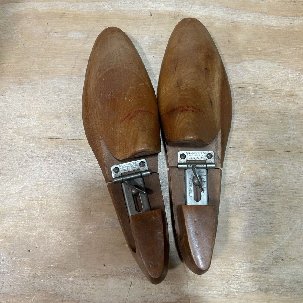 Vintage FRANK BROTHERS NY Wooden Adjustable Shoe Trees Lasts Mens Sz 9A USA Made
